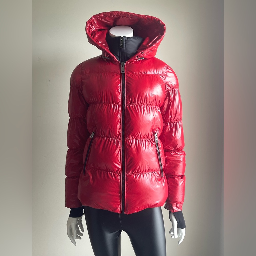 Michael Michael Kors Red Glossy Puffer Jacket Hooded Packable Size XS
